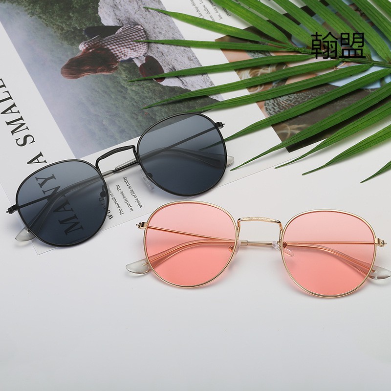 Mata kính mát gọng kim loại tròn phong cách retro cổ điển