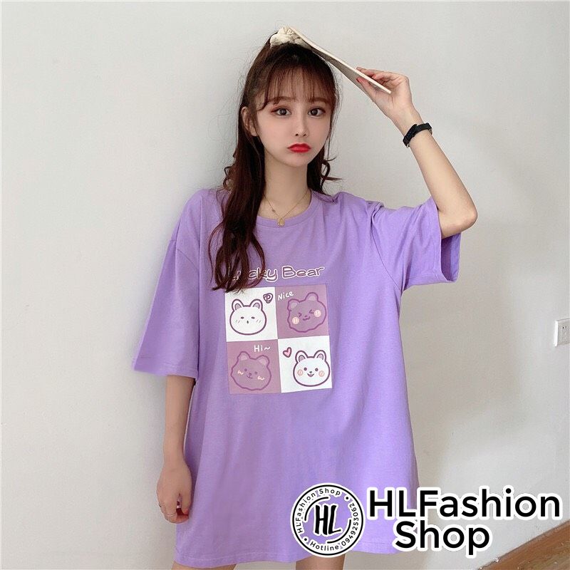 Áo thun tay lỡ form rộng Lucky Bear cực xinh, áo phông form rộng HLFashion