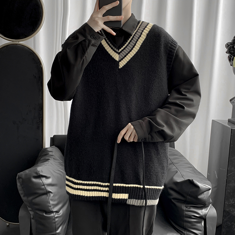 High knit sweater men Korean version of autumn and winter style ins port trend couple loose outside wearing V-neck sleeveless vest | BigBuy360 - bigbuy360.vn
