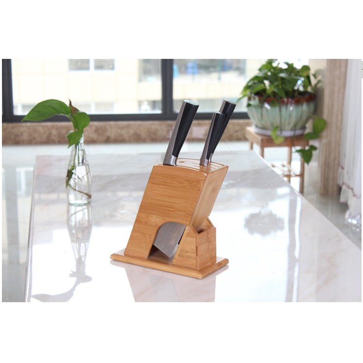Giá Kệ Cắm Dao/Kéo/Thìa/Đũa Gỗ Tre Tự Nhiên Để Bàn Bếp Kiêm Ống Khay Cắm Dao Nhà Bếp Cao Cấp