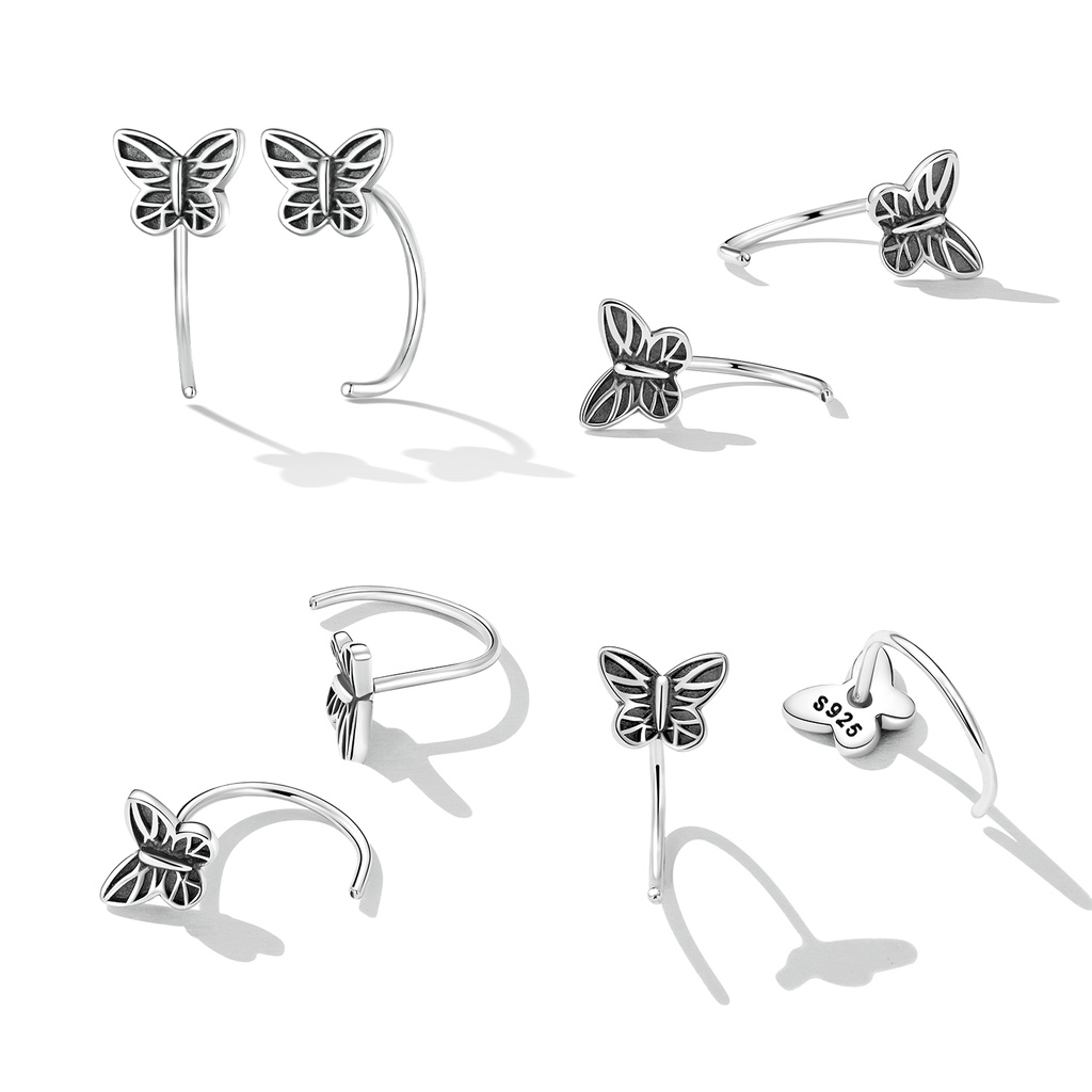 Bông tai BAMOER bạc 925 hình bướm thời trang dành cho nữ