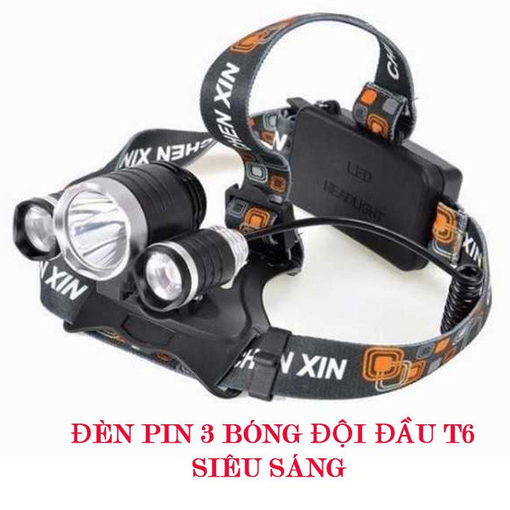 Đèn Pin Đội Đầu 3 Bóng Siêu Sáng Cree XM-L2 T6 Tặng Kèm Pin