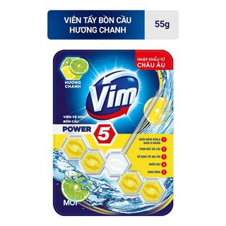 Viên Tẩy Bồn Cầu Vim Power 5 Hương Chanh 55G Sạch Khuẩn Thơm Mát