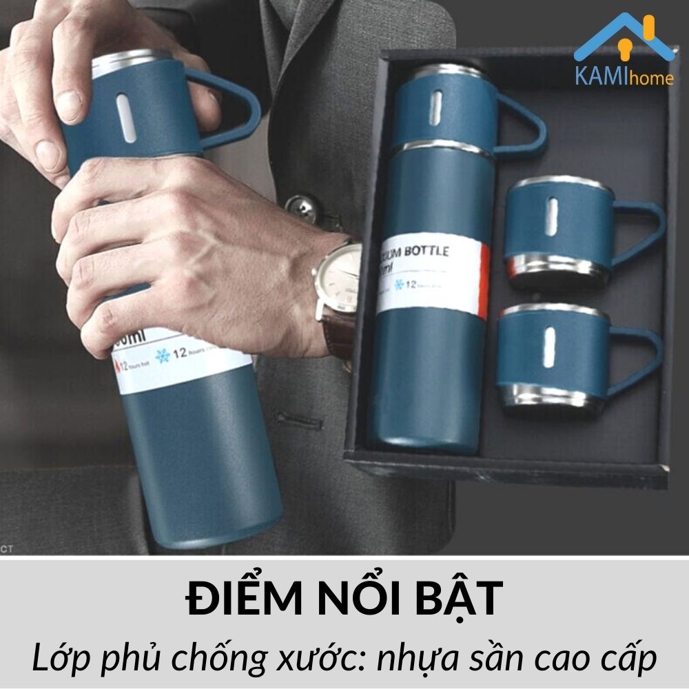 Bình nước giữ nhiệt inox nắp có quai Kèm 2 Cốc-Đóng hộp quà tặng cao cấp-cỡ 500ml mã 22050