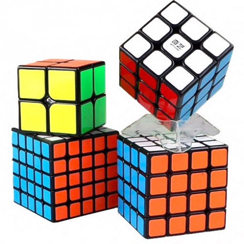 Combo 4 Khối Rubik Qiyi Gift Box 2x2 3x3 4x4 5x5 Viền Đen