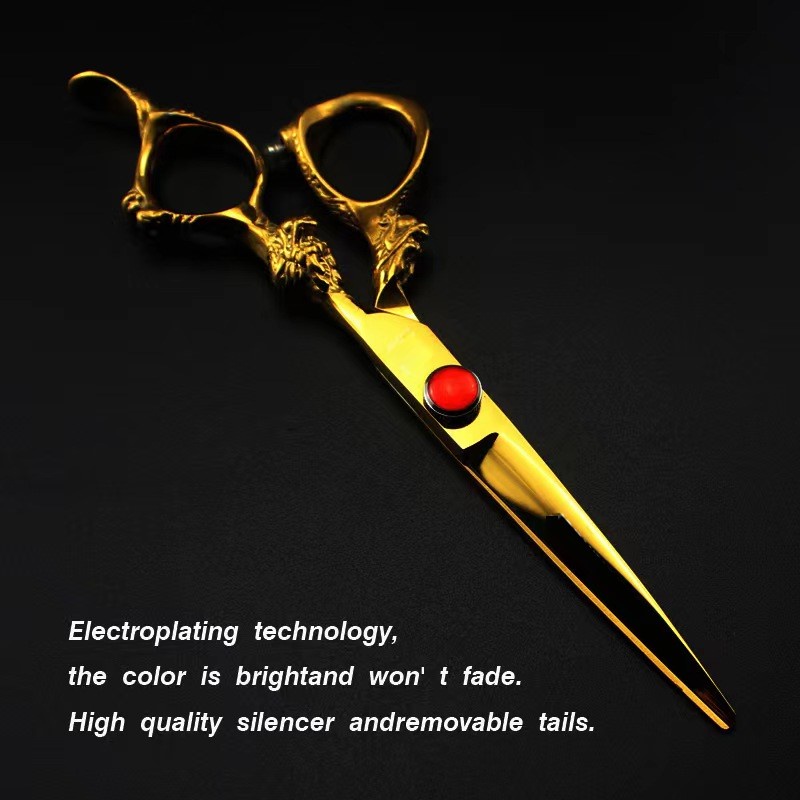 6.0 inch Kéo Chuốt Tóc Nhật Cao Cấp Tay cầm rồng vàng + Bộ Dao cạo râu
