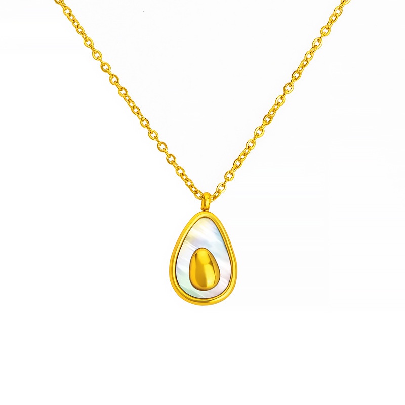 Dây Chuyền Thép Titan Mạ Vàng 18K Phối Mặt Hình Quả Bơ Vỏ Sò Thời Trang