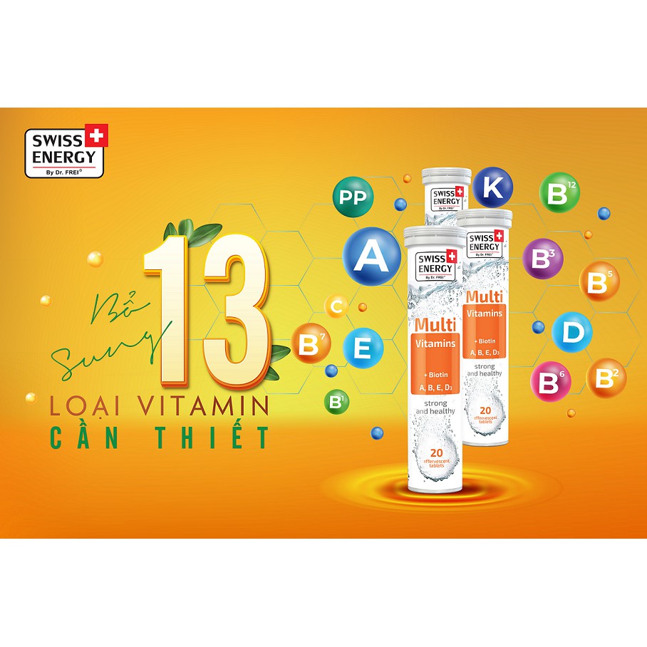 Viên sủi Vitamin tổng hợp Swiss Energy Multivitamins &amp; Biotin (20 Viên/ tuýp)