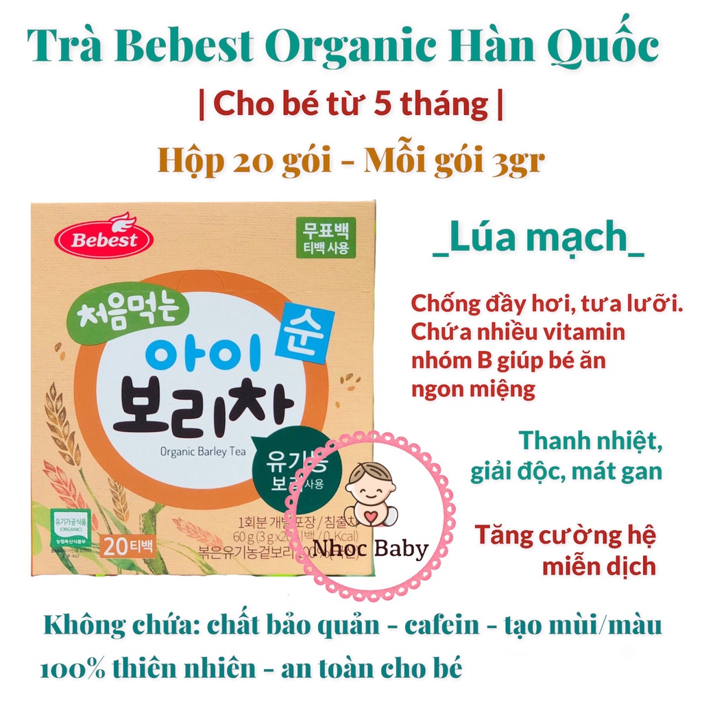 Bebest | Trà hữu cơ cho bé từ 5 tháng tuổi - Hàn Quốc (lúa mạch/ hồng trà/ quyết minh tử)