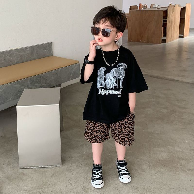 Áo thun cotton tay ngắn in hình cún con dễ thương thời trang mùa hè cho bé trai 2021