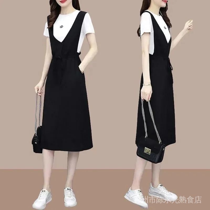 Đầm Giả Hai Mảnh Dáng Rộng Phong Cách Hàn Quốc Thời Trang Mùa Hè set đồ nữ váy chân váy váy nữ váy đi biển đầm dự tiệc chân váy dài váy trắng váy hoa nhí dáng xòe chữ a ao chống nắng toàn thân đầm hoa nhí cổ vuông tay bồng bộ đũi bèo tiểu thư