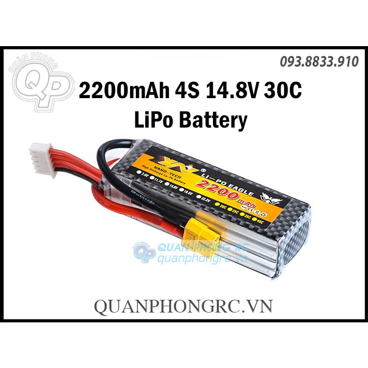 Pin 2200mAh 4S 30C 14.8V LiPo Battery XT60