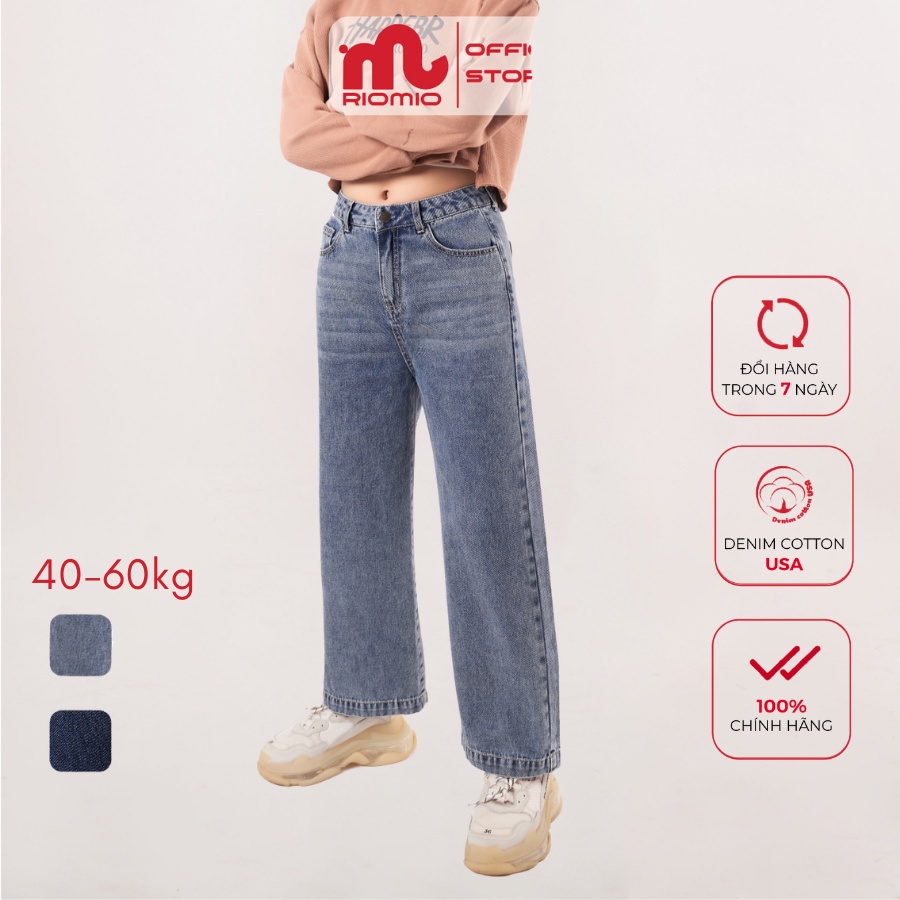 Quần Jean Nữ Riomio dáng suông ống rộng chất liệu Denim Cotton USA cao cấp