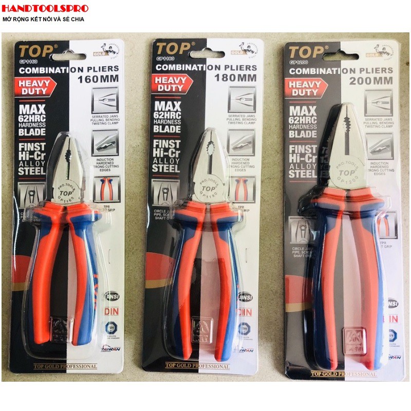 Kìm điện cán đỏ xanh cao cấp 6.5"-7" và 8" TOP GOLD GP1160