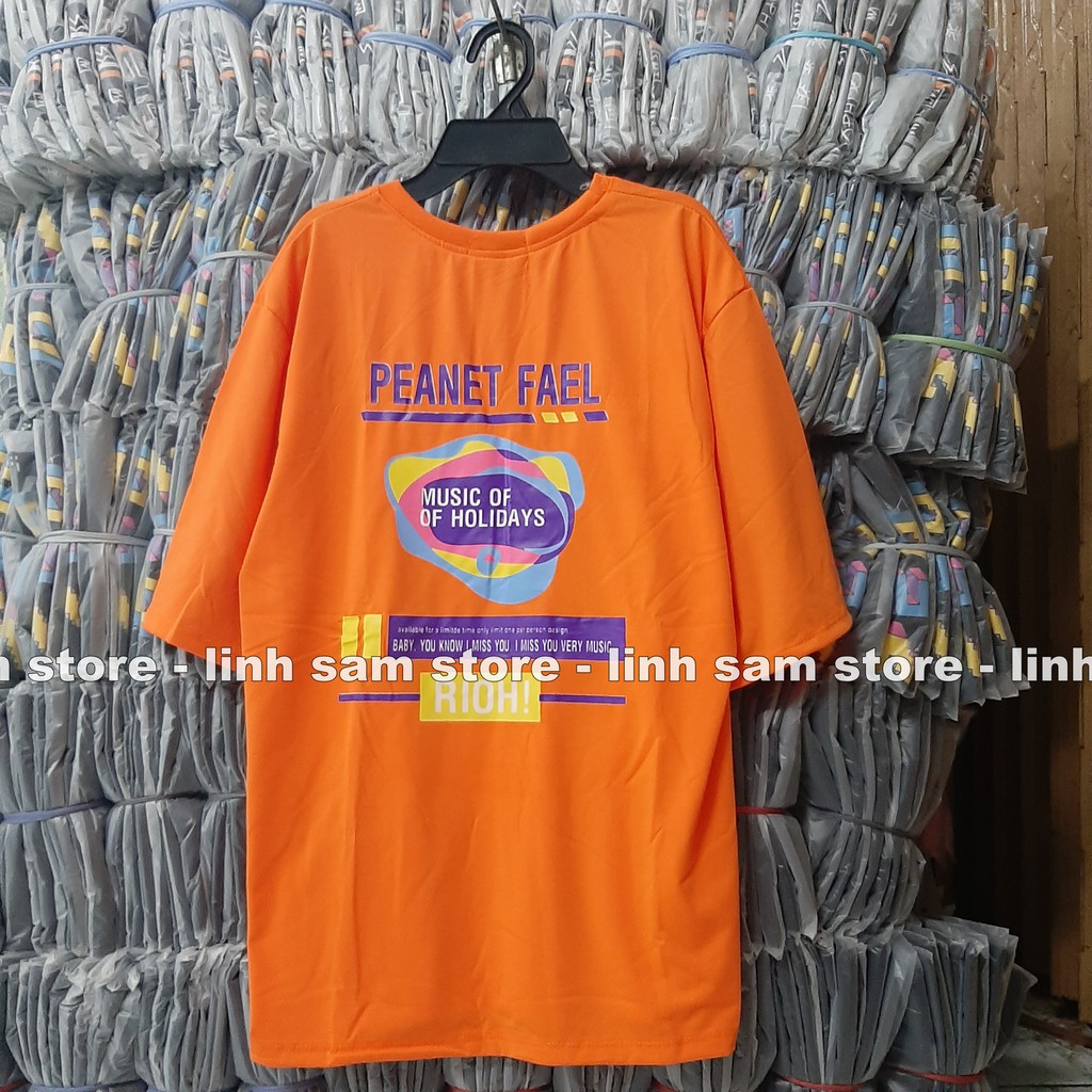 Áo thun tay lỡ nữ freesize phông form rộng dáng Unisex, mặc lớp, nhóm, cặp in chữ PEANET FAEL màu cam