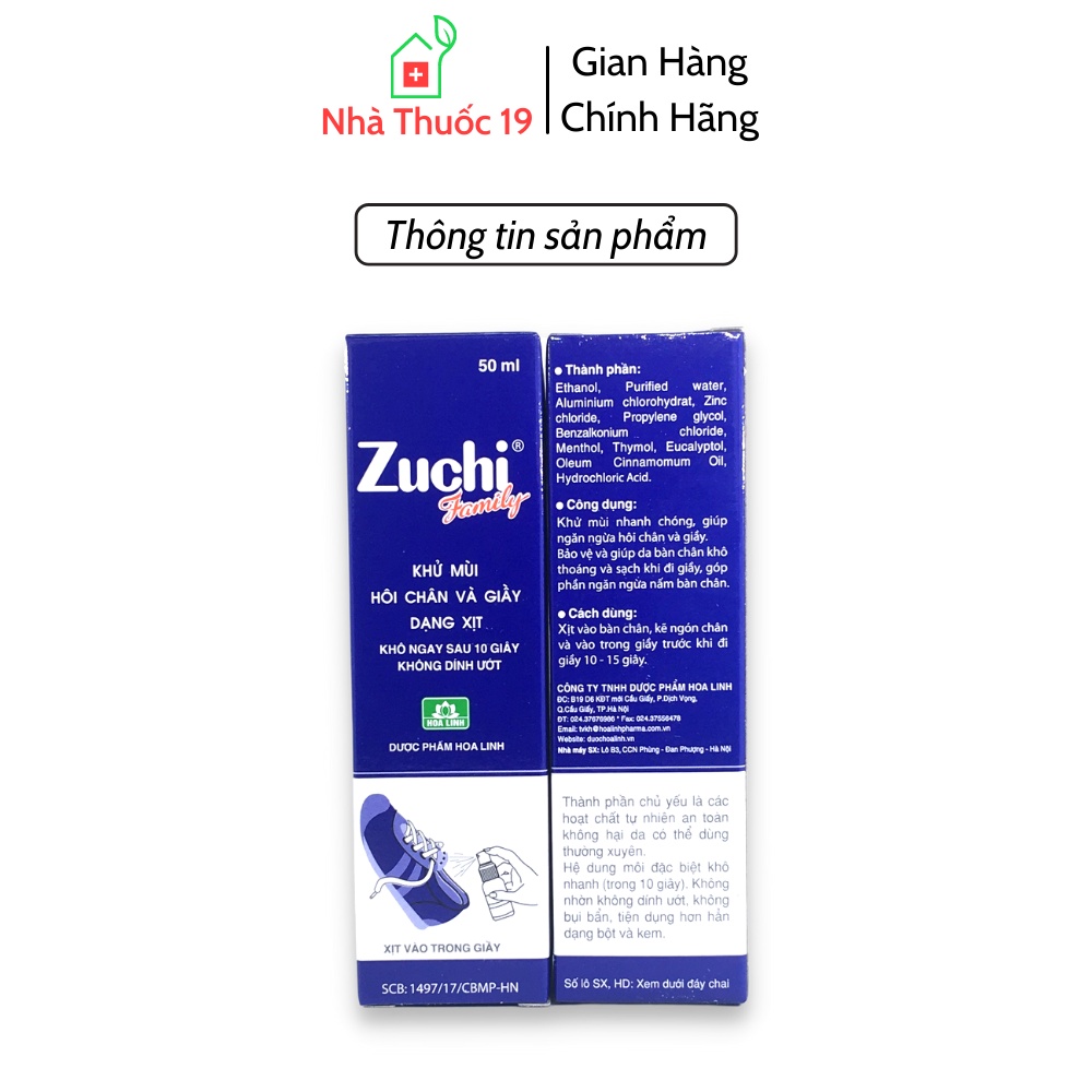 Zuchi Family Xịt Khử Mùi Hôi Chân Và Giày Lọ 50ml Chính Hãng Dược Hoa Linh