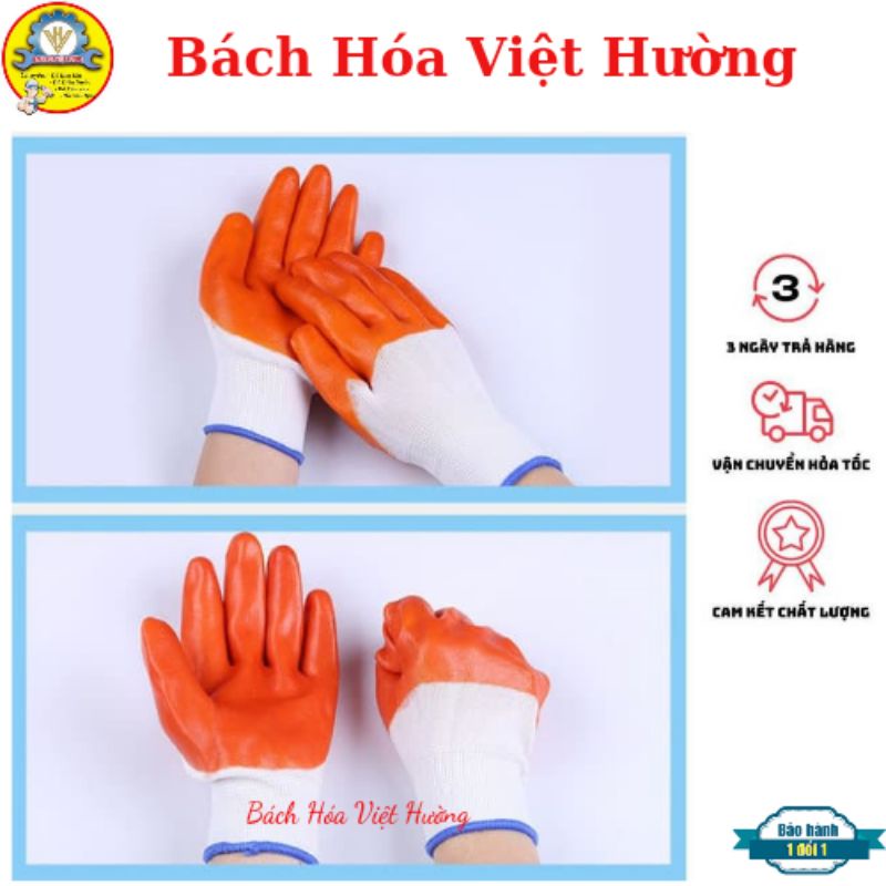 12 đôi găng tay bảo hộ lao động phủ cao su màu cam chống thấm tiện dụng (Giá rẻ, hàng có sẵn)