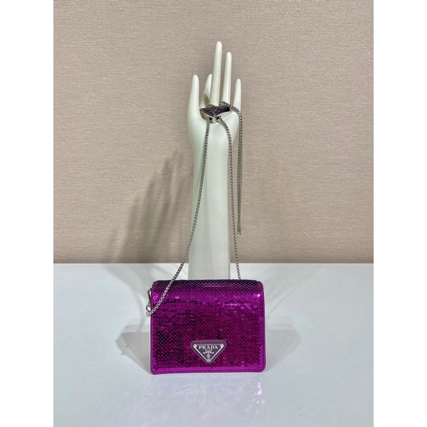 Túi đeo chéo nữ thương hiệu Prada Duchesse mini size da thật cao cấp đính hạt bắt sáng