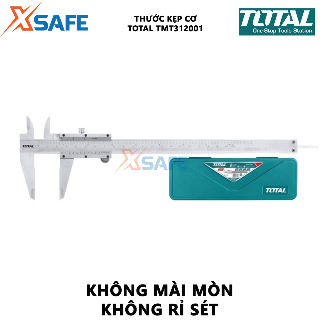 Thước kẹp cơ 200mm TOTAL TMT312001 Thước kẹp chất liệu thép carbon, đóng gói bằng hộp nhựa - [XSAFE]