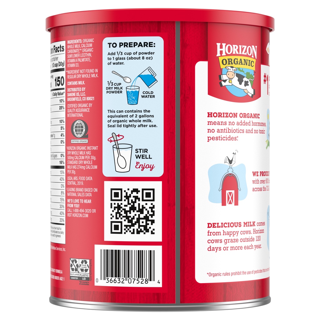 Sữa tươi dạng bột Horizon Organic Dry Whole Milk  Mỹ 870gr cho bé