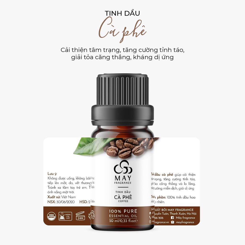 Tinh dầu Cà phê thiên nhiên thơm phòng May Fragrance | Kiểm nghiệm GC - MS