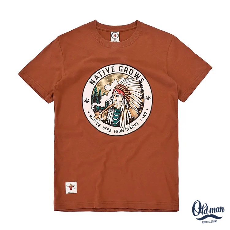 Áo Thun In Vintage Bộ Lạc, Áo Phông Retro Nam Cổ Tròn Cổ Điển Cotton Thoáng Mát, Vải Mịn, Phong Cách Amekaji OLDMAN | BigBuy360 - bigbuy360.vn