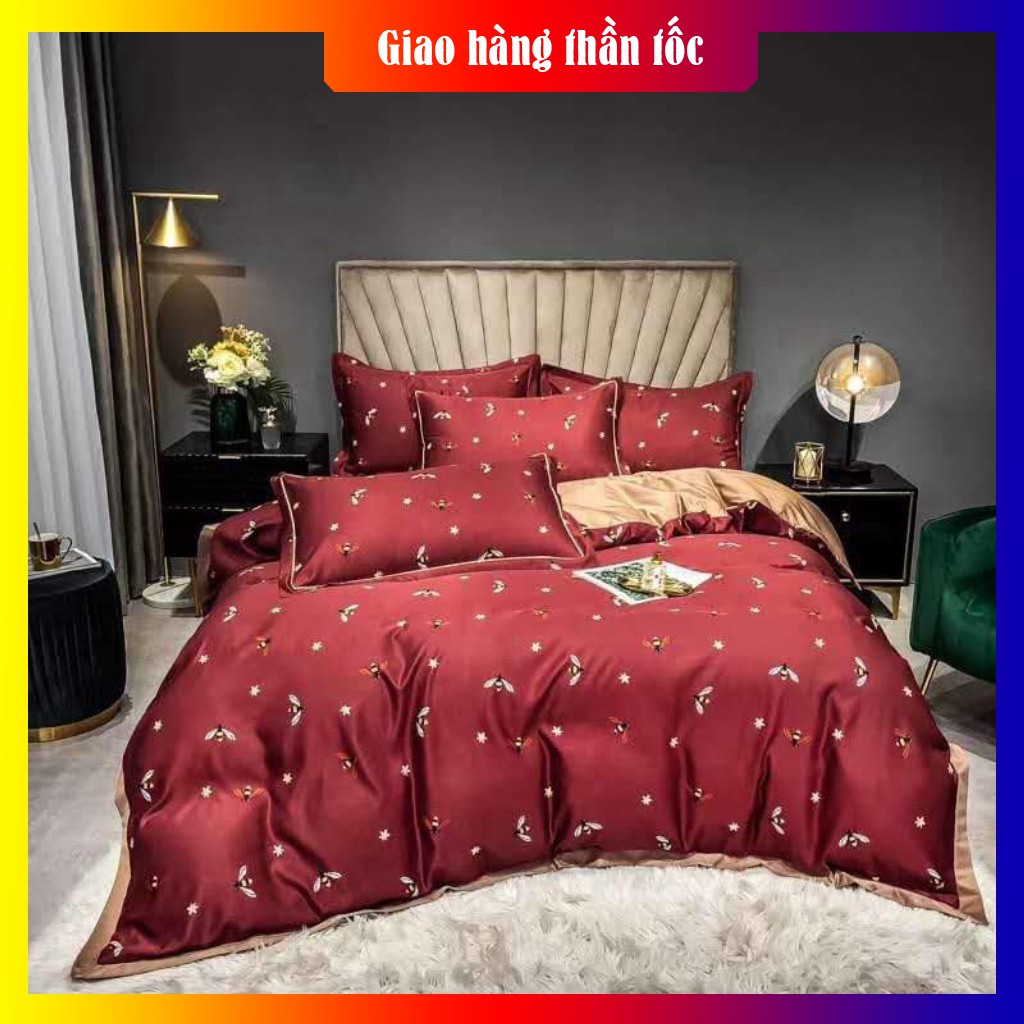 Bộ chăn ga + 2 vỏ gối lụa LỤA TENCEL Hàn Quốc sang chảnh(chăn trần bông)