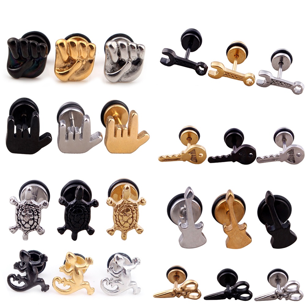 Set 2 Khuyên Tai Tạo Hình Móc Khóa/C Kéo Thời Trang Cho Nam Nữ