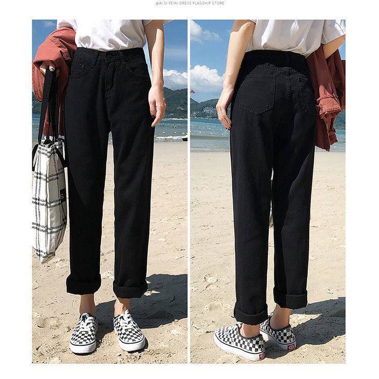 SUXI Quần jean lưng cao dáng rộng phong cách Hàn Quốc dành cho nữ