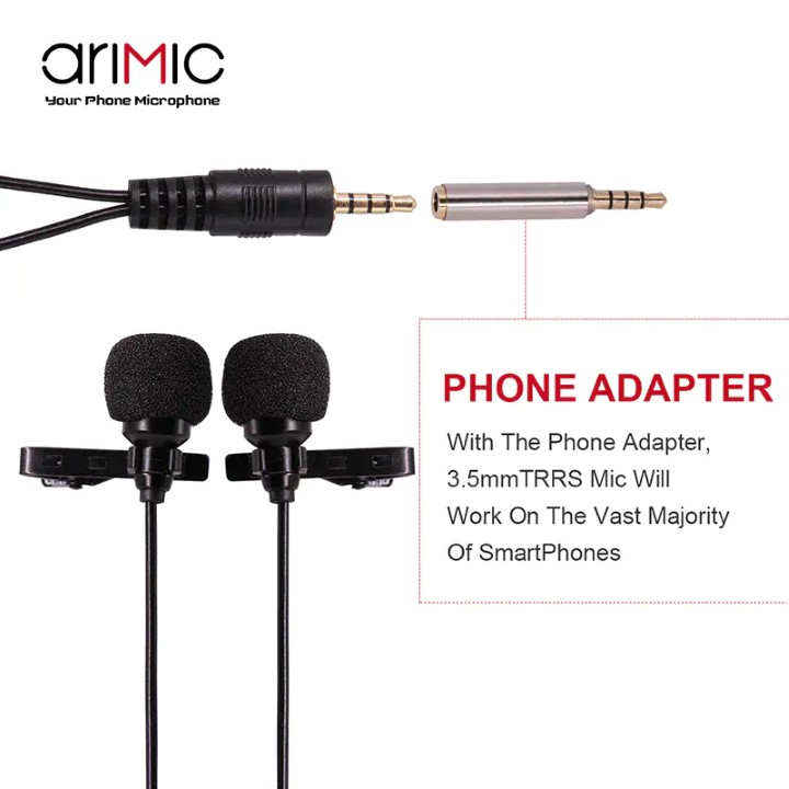 Micro Cài Áo Cho Điện Thoại Và Máy Ảnh Arimic Dual Lavalier