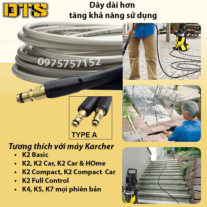 ⚜️FREESHIP⚜️ 10m Dây áp lực máy rửa xe Karcher - Ống dây phun thay thế máy xịt rửa áp lực Karcher