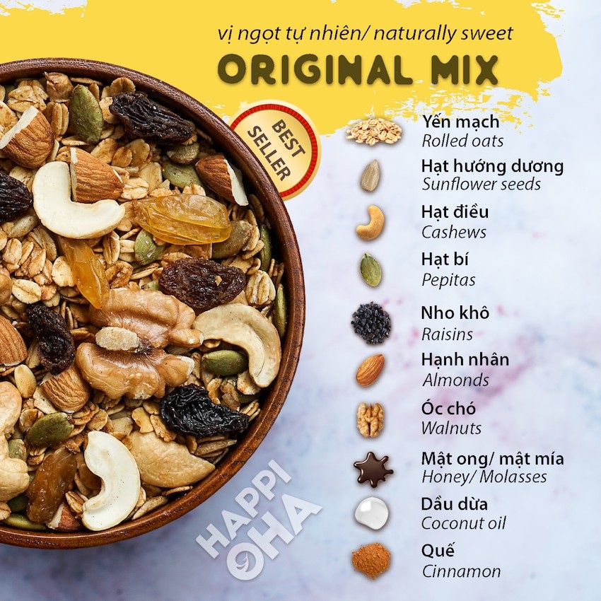 Ngũ Cốc Ăn Kiêng Granola ORIGINAL MIX - Yourshop - Hỗ trợ giảm cân - Ngũ cốc ăn sáng