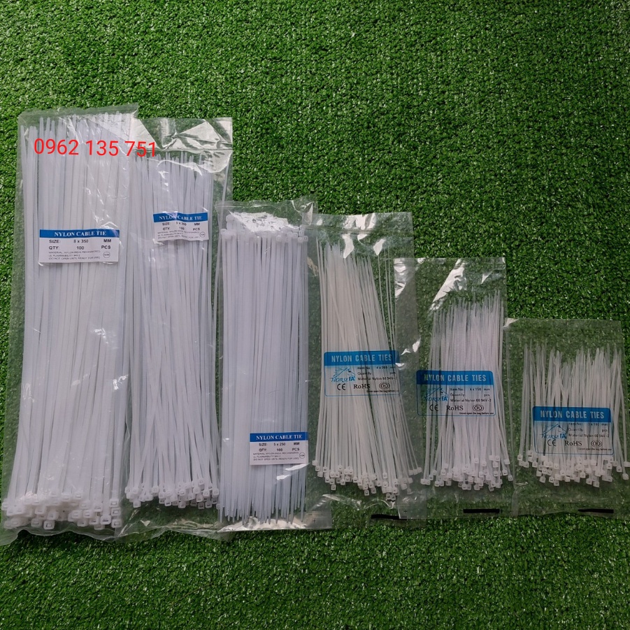 Dây rút nhựa, dây thít nhựa trắng, đen từ 1 tấc đến 3,5 tấc (10cm đền 30cm)