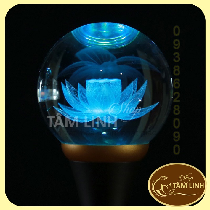 Cặp đèn thờ Pha lê Hoa sen hình Cầu đèn led sáng nhiều chế độ siêu đẹp