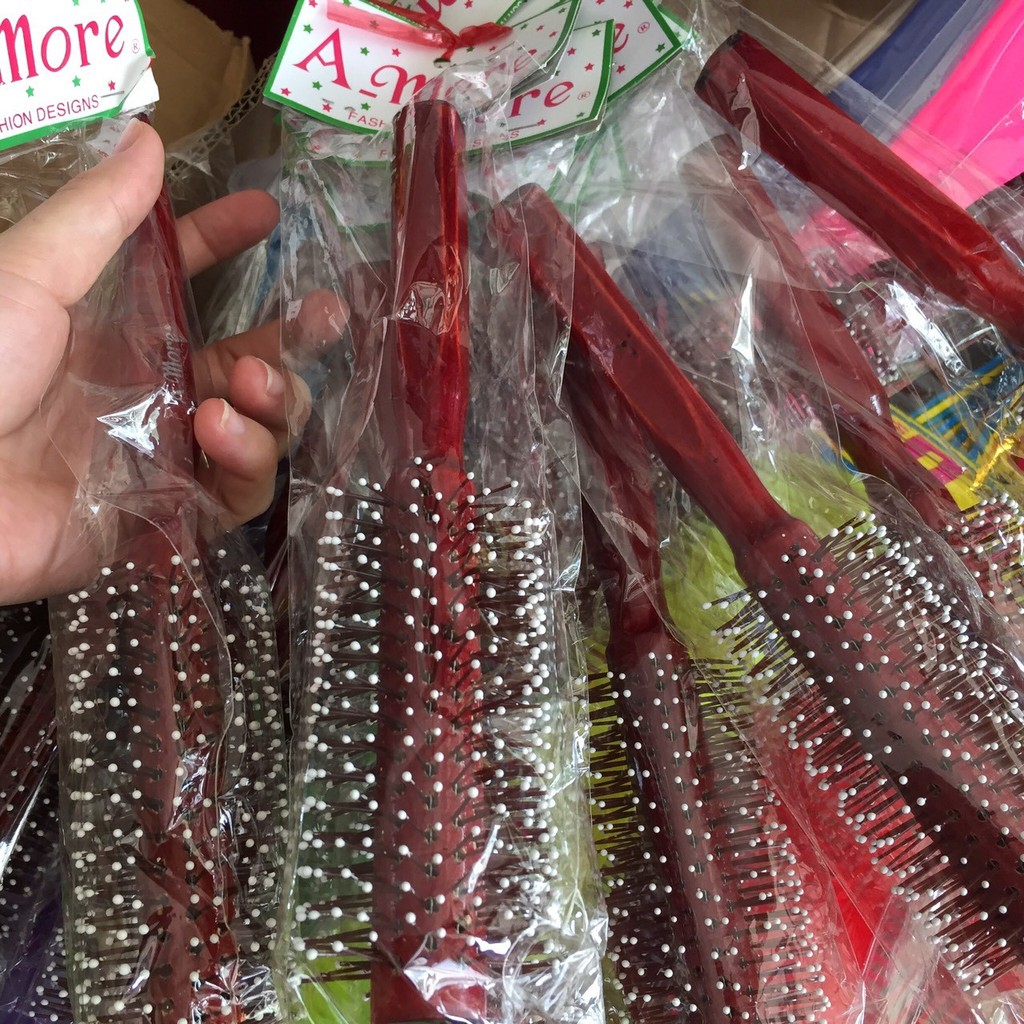 Lược chải tóc xoăn, lược sấy tóc gai cán gỗ A MORE cao cấp chuyên dụng cho Salon tóc