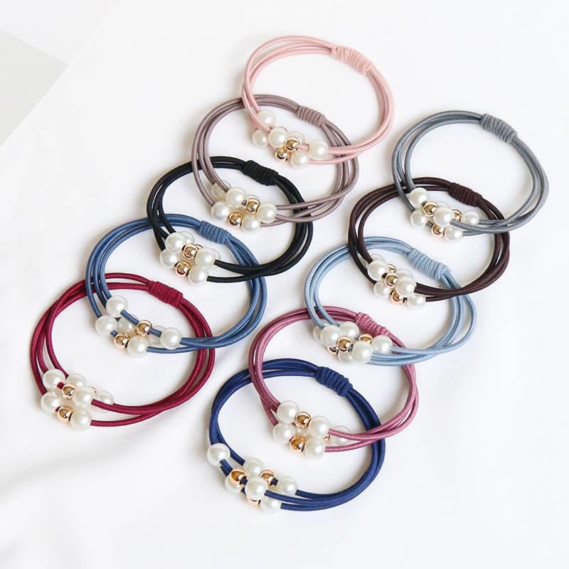 Chất Lượng Cao Dây Buộc Tóc Đính Hạt Ngọc Trai Bện Thủ Công Ba Lớp Co Giãn Đơn Giản Cá Tính Hàn Quốc Cho Học Sinh