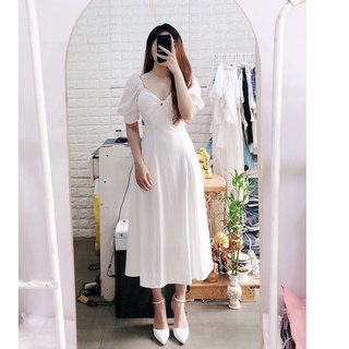 Đầm midi trắng tay búp H3615