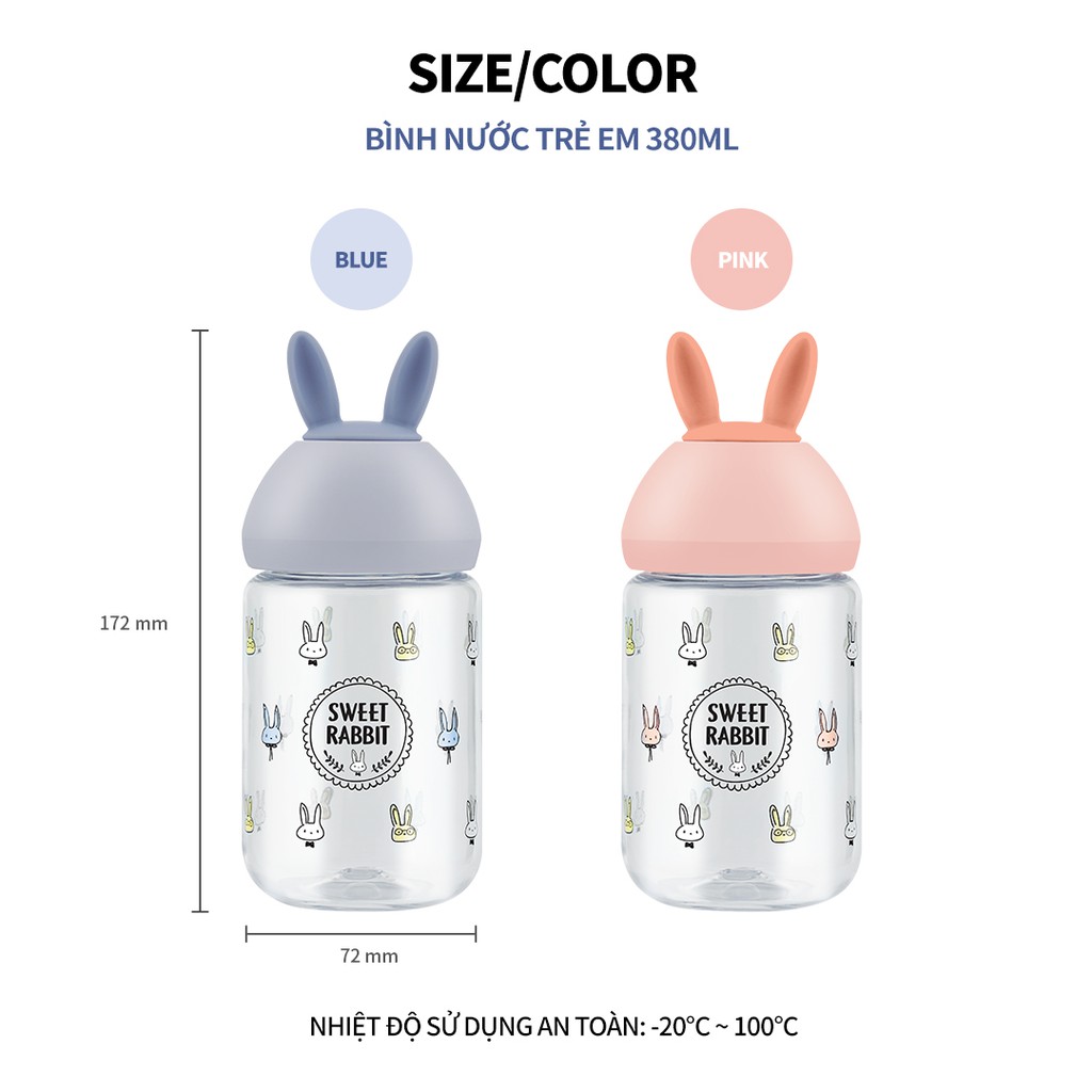 Bình nước hình tai thỏ Lock&Lock cute bottle 380ML - ABF652 (2 màu)