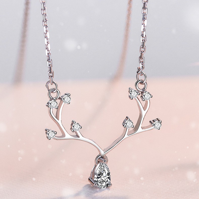 Dây chuyền nữ mạ bạc 925 thiết kế sừng nai đính đá lấp lánh chính hãng cao cấp trang sức CINLA DC012