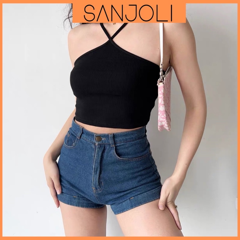 Áo 2 Dây SANJOLI Áo Croptop Chữ V Đan Chéo Chất Thun Gân AO066