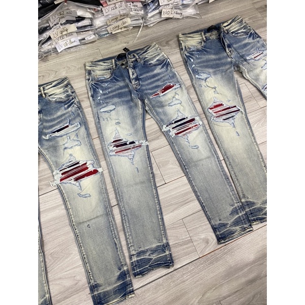Quần bò Amiri likeauth rách vá đỏ siêu chất 7920, jean bò rách màu new, Bin Store