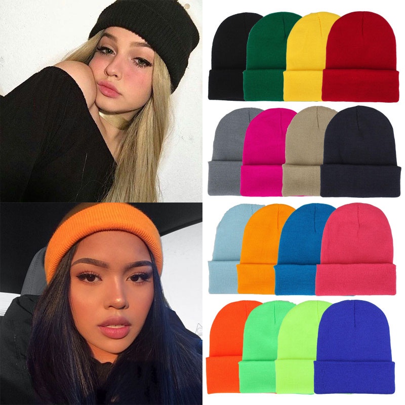 KIDSBOWS Mũ Beanie Dệt Kim Màu Trơn Giữ Ấm Mùa Đông Cho Nam Nữ