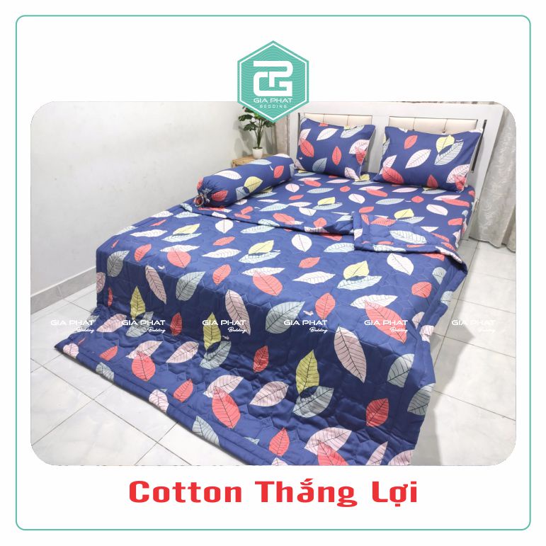 Bộ ga gối Thắng Lợi {4 món}100% Cotton chuẩn logo họa tiết Lá Rơi