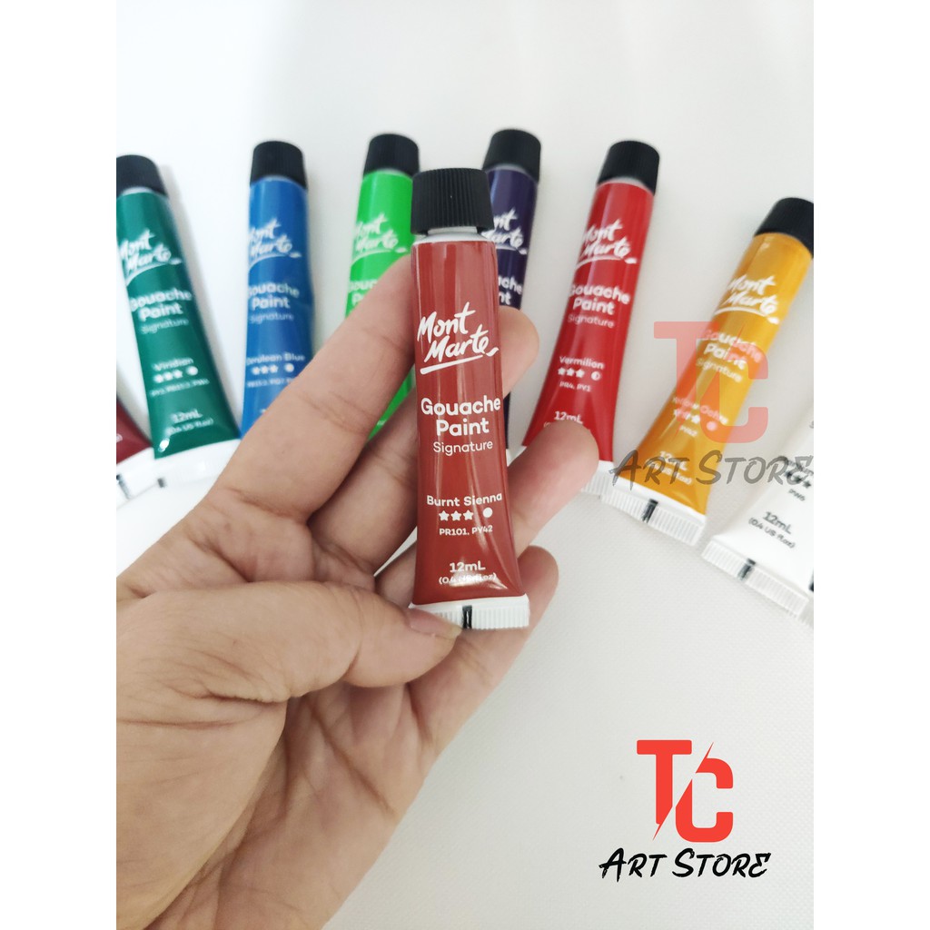 Bộ 12 Màu Gouache Mont Marte Tuýp 12ml | PMHS0028 ( Màu Nước dạng bột)