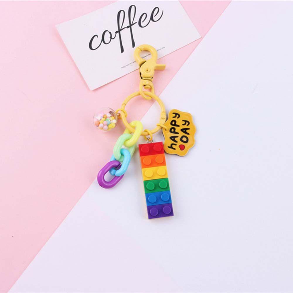 Móc Khóa Hình Khối Lắp Ráp Màu Cầu Vồng Dễ Thương