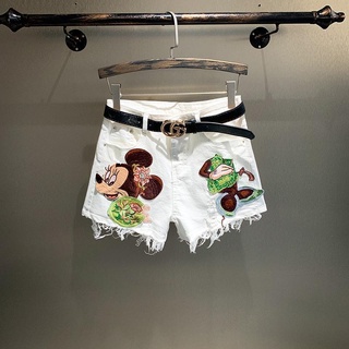 Quần short jean lưng cao thêu họa tiết cá tính 9213