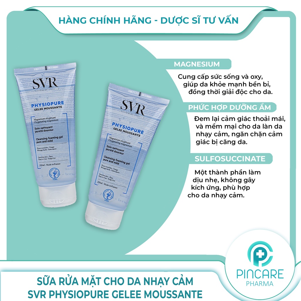 Sữa rửa mặt cho da nhạy cảm SVR Physiopure Gelee Moussante - Hàng chính hãng - Nhà thuốc PinCare