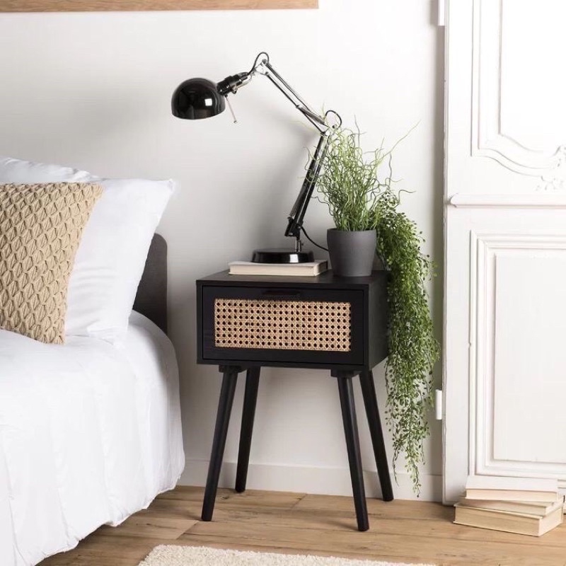 Tủ đầu giường kết hợp lưới mây mắt cáo cánh lật