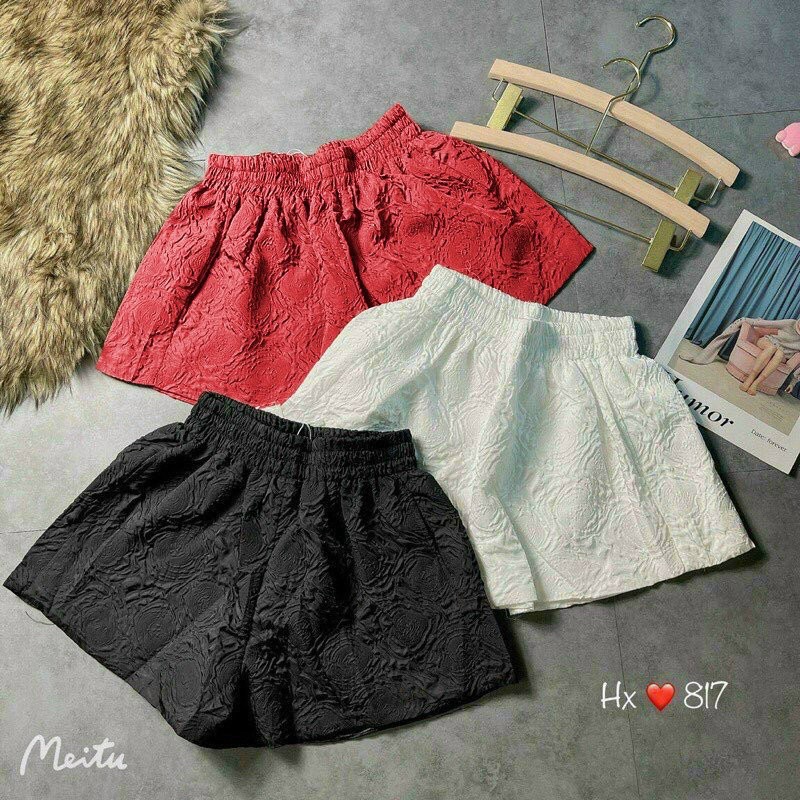 Quần đùi nữ chất vải thun xốp lưng thun hoa văn