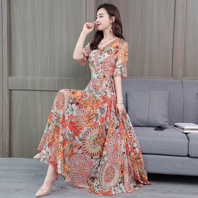 Đầm nữ ngắn tay eo thắt dây thời trang hàn